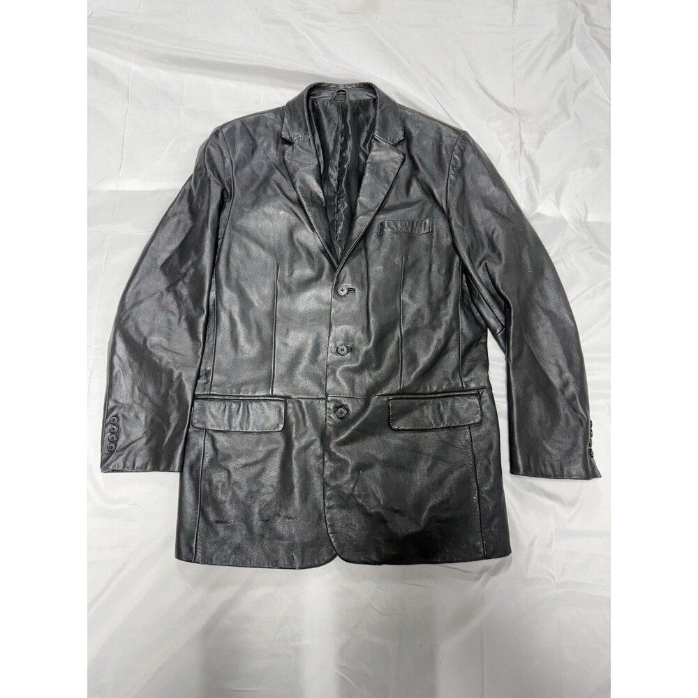 Alfani Black Genuine Leather 3 Button Blazer Jacket Mens Size 42L